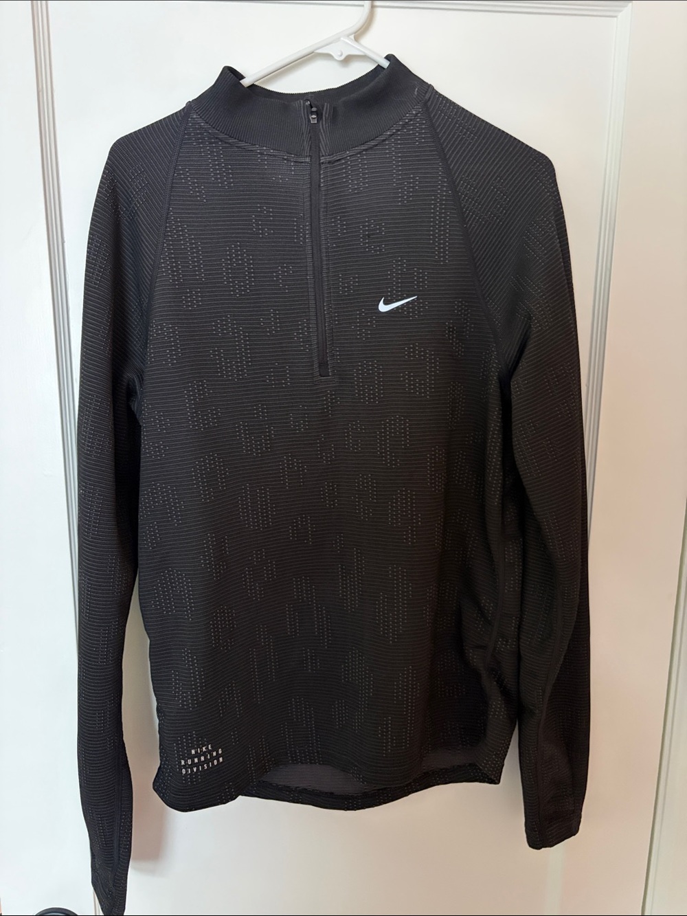 Nike Running Black Half-Zip Performance Pullover with White Swoosh